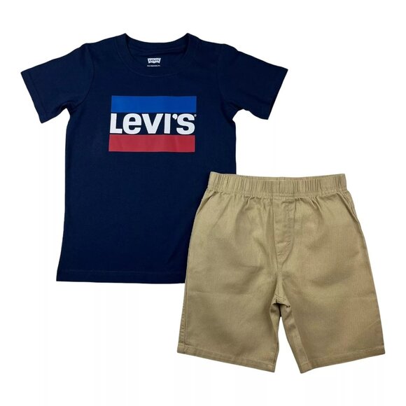 Levi's Boys Shorts & T-Shirt Outfit Set Size 4-7 Blue/Beige Casual Stylish - Picture 1 of 9
